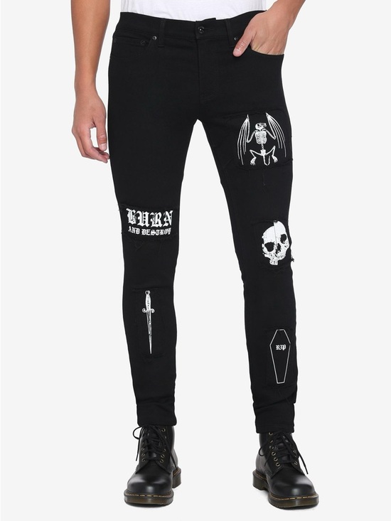 Hot Topic Other - HT Denim Stinger Jeans 36x30 Black Gothic Patch Distressed Streetwear punk